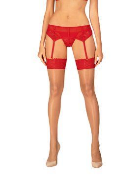Панчохи Obsessive Ingridia stockings XS/S, бежеві з червоною резинкою SO9042 фото