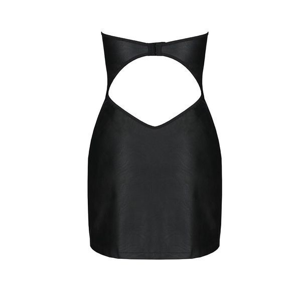 Мінісукня з екошкіри Passion CELINE CHEMISE, black, шнурівка, трусики в комплекті SO6407 фото