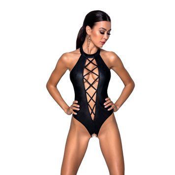 Боді з еко-шкіри з імітацією шнурівки та відкритим доступом Passion NANCY BODY, black SO5371 фото
