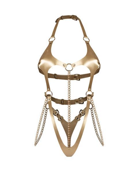 Боди Obsessive Anyya Gold с эффектом кожи и цепочками SX5053 фото