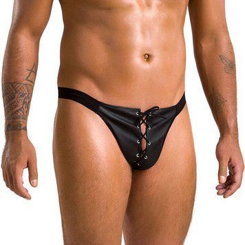 Чоловічі сліпи на шнурівці Passion 044 SLIP BEN Black, екошкіра, люверси SO7603 фото