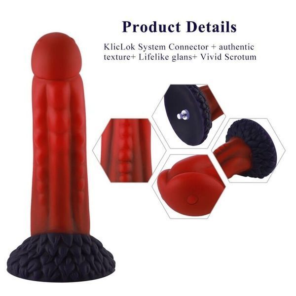 Фаллоимитатор для секс-машин Hismith 8.35&Prime; Curved Silicone Dildo Red Monster Series, система KlicLok SO9966 фото