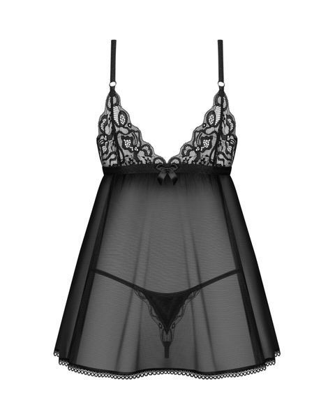 Сорочка бебі-дол Obsessive Blomentis babydoll & thong, мереживний ліф, стрінги в комплекті SX1023 фото