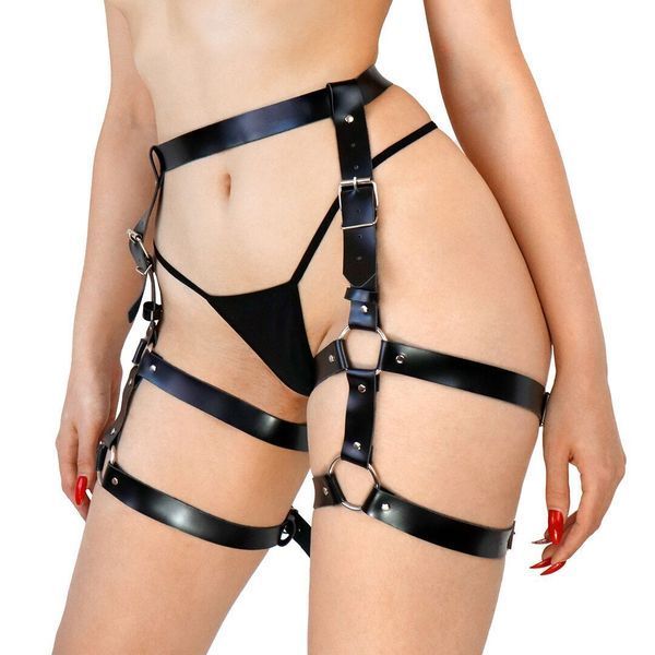 Шкіряні гартери Art of Sex - Melani Leather garters, Чорні  SO8301 фото