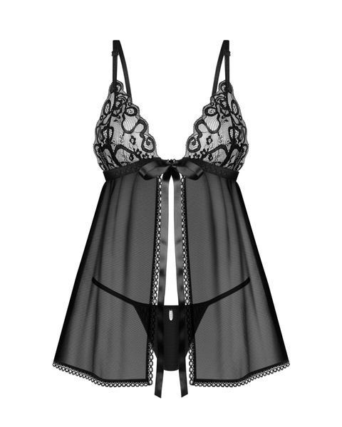 Сорочка бебі-дол Obsessive Blomentis babydoll & thong, мереживний ліф, стрінги в комплекті SX1024 фото