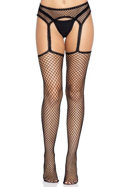Панчохи-сітка Leg Avenue Net stockings with garter belt One size, пояс, підв&rsquo;язки SO8577 фото