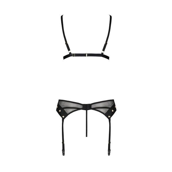 Комплект белья Passion NESSY SET black, бюстгальтер, пояс для чулок, стринги SO8458 фото