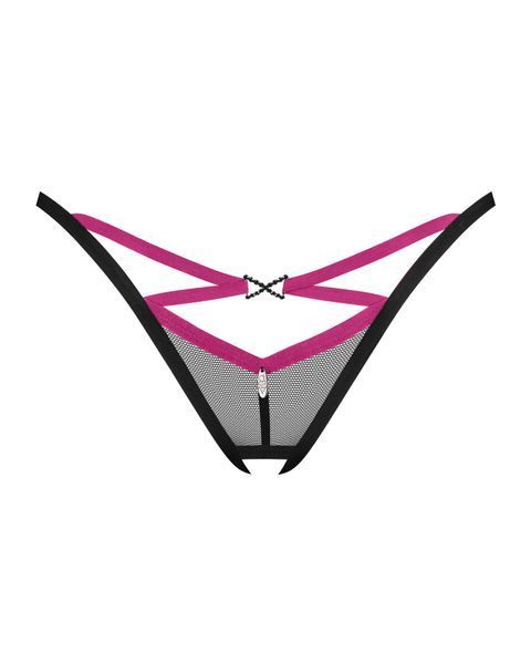 Трусики-стрінги Obsessive Novenes crotchless thong, сітка, стрепи, прикраса зі стразами SX0622 фото