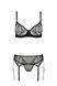 Комплект Passion LEAFA SET black, мереживо+сітка, бюстгальтер на кісточках, стрінги, пояс для панчіх SX0510 фото 3