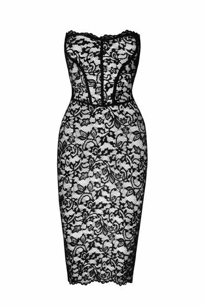Сукня Noir Handmade F301 Catalyst, black, міді, мереживо, відкриті плечі, шнурівка на спині SX0243 фото