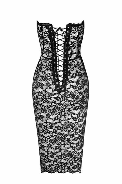 Сукня Noir Handmade F301 Catalyst, black, міді, мереживо, відкриті плечі, шнурівка на спині SX0243 фото