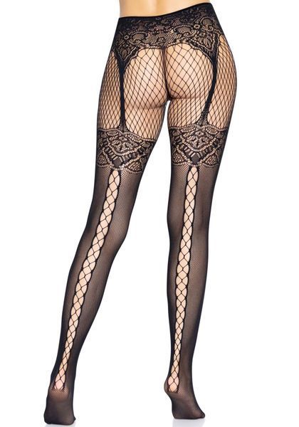 Колготки Leg Avenue Fishnet tights with back seam One size Black, задний шов, кружево, сетка SO8581 фото